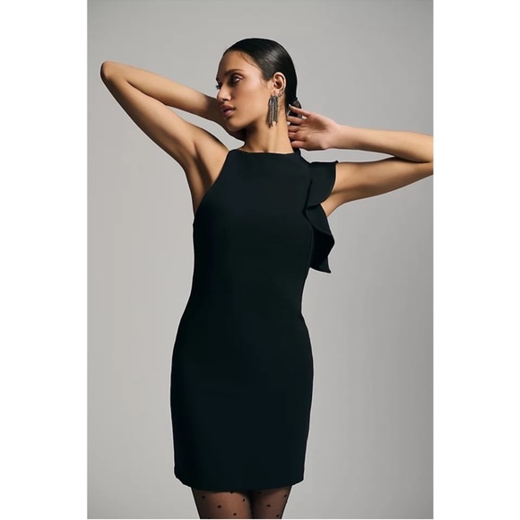 Black Halo Pabla Mini Dress Black Anthropologie Slim Ruffled Halter Dress 14 - Picture 12 of 16